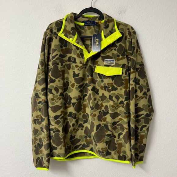 Polo Ralph Lauren Voyager Camo Fleece Pullover Sweater Size S Green